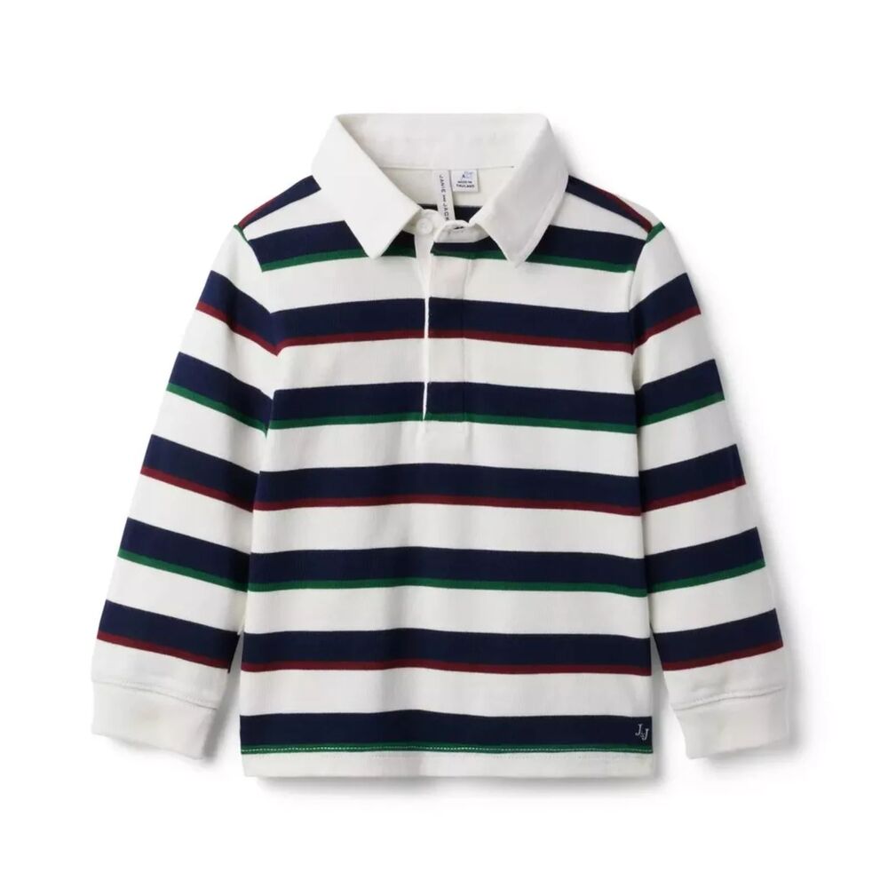 Janie and Jack Boys' Striped Rugby Shirt, Jet Ivory Stripe, Size 4